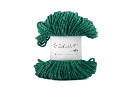 Bomullssnor 5mm glitter- Grønn m/sølv PG 114