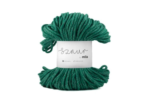 Bomullssnor 3mm - Glitter grønn m/sølv PG114