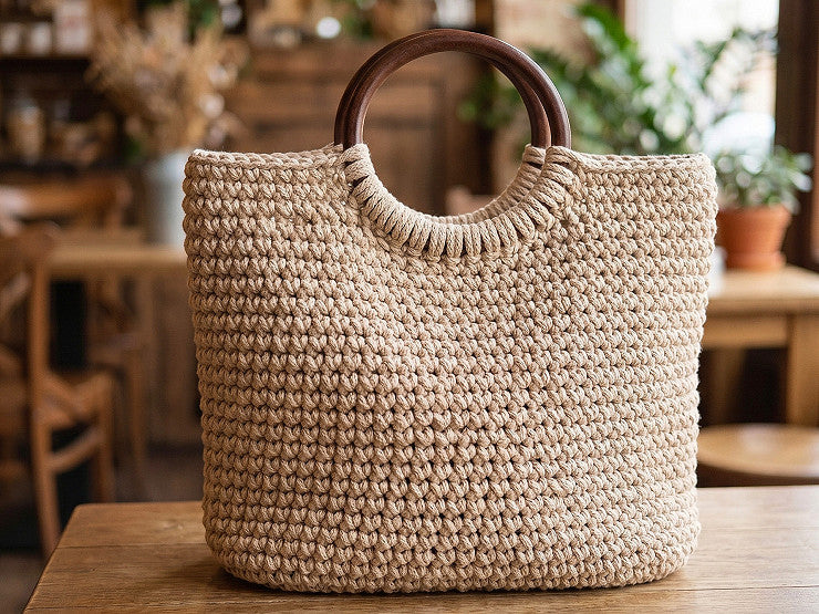 Veskehåndtak i tre - natural 14cm.
