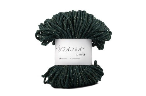 Bomullssnor 5mm - Glitter -Mørkegrønn m/gull