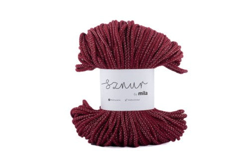 Bomullssnor 3mm - Glitter - Bordo m/sølv PG116